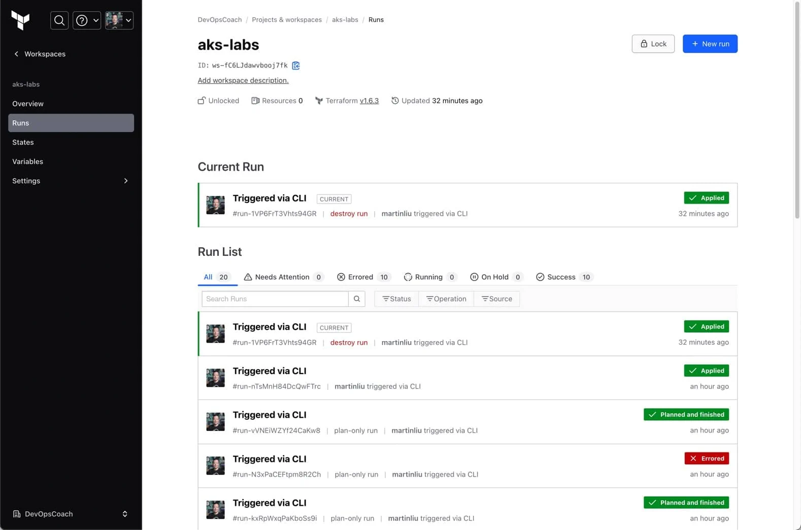 terraform runs